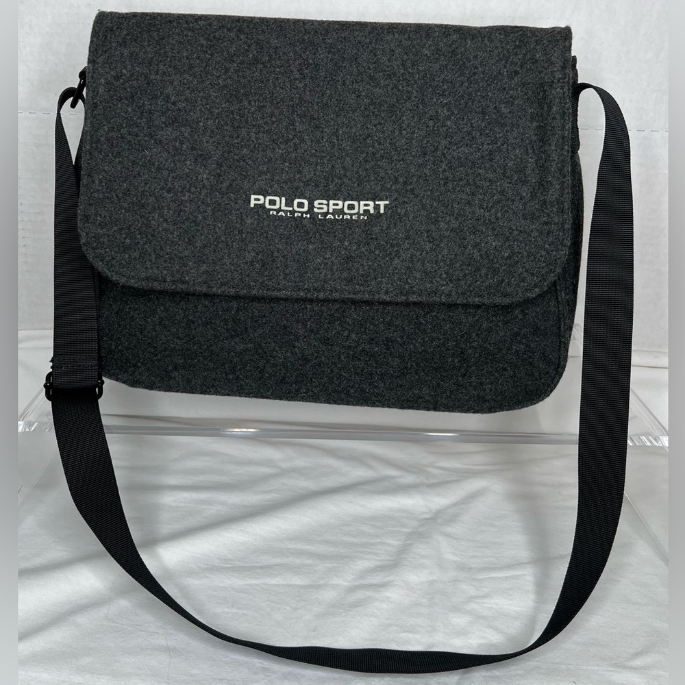 Polo Ralph Lauren Sport Vintage Charcoal Gray Wool Messenger Bag